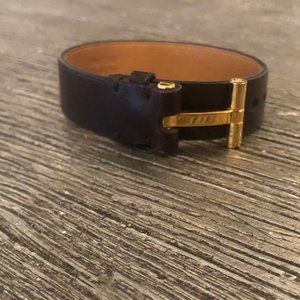 Tom Ford Brown Leather Bracelet - Gold